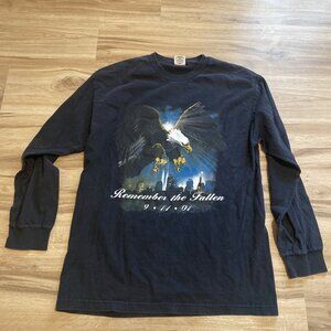 vintage 9/11 twin towers eagle t shirt mens L long sleeve black